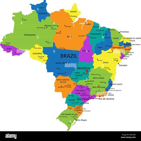 Colorful Brazil political map with clearly labeled, separated layers. Vector illustration Stock ...