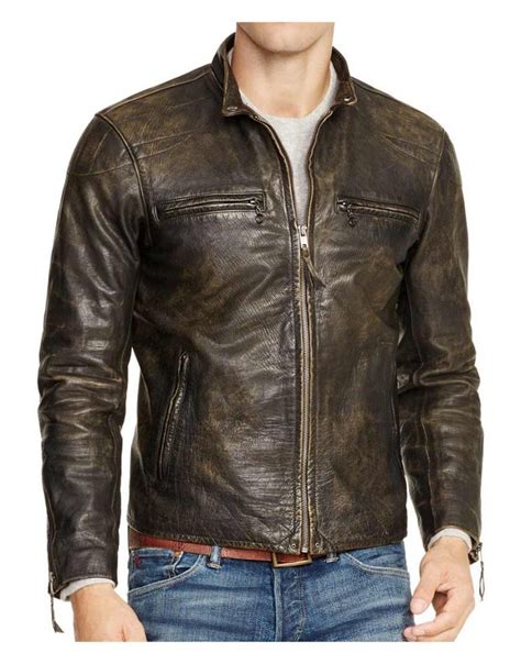 Mens Biker Dark Brown Distressed Leather Jacket - UJackets