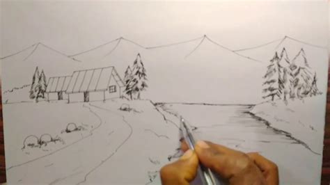 How to draw a country landscape for kids - YouTube