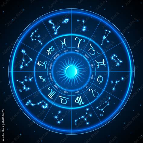 Zodiac Wheel - Zodiac Wheel With Zodiac Signs On Space Background Stock Vector | Adobe Stock