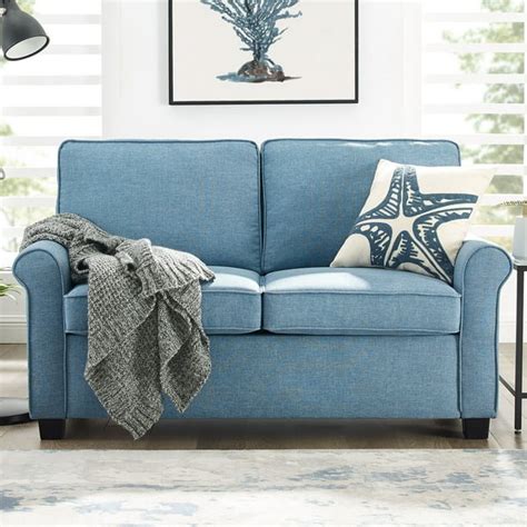 Mainstays Traditional Loveseat Sleeper with Memory Foam Mattress, Light Blue - Walmart.com ...