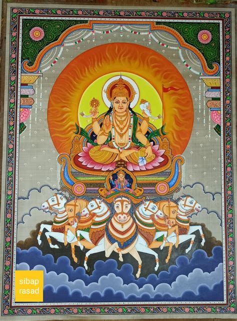 Surya Narayan-Pattachitra Painting (60"x48") - International Indian Folk Art Gallery