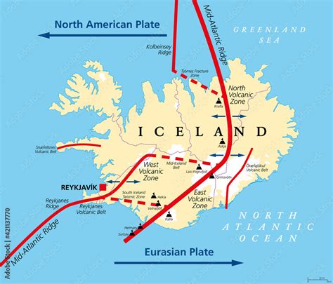 Geology of Iceland political map. Iceland lies on the divergent boundary between Eurasian plate ...