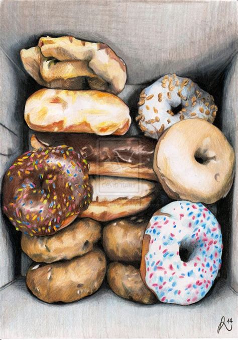 Donutsss by HannahLouCatherine on deviantART - color pencil drawing of doughnuts #Art #FoodArt ...