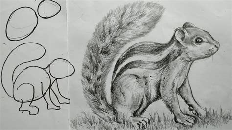 how to draw squirrel with pencil sketch for beginners,how to draw kathbirali step by step - YouTube