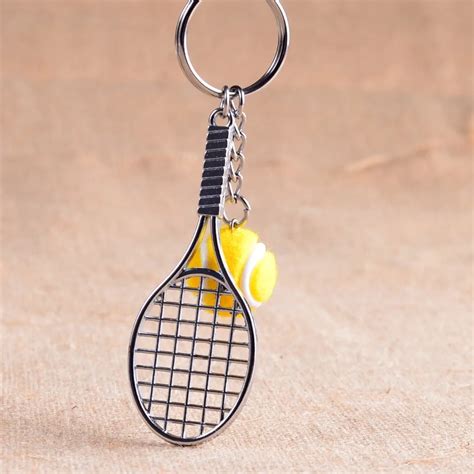 30pcs Mini Tennis ball sport Key Chain toy.8*2cm Flavour metal Tennis racket Toy.Funny ...