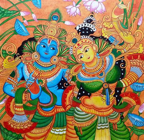 Radha Krishna #1 - Kerala Mural (32 x 36 cms) - International Indian Folk Art GalleryAn ...