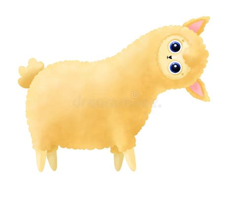 Cute Yellow Llama Isolated on White Background. Funny Cartoon Llama, Alpaca Stock Illustration ...