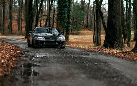 Online crop | black car, car, forest, road, Toyota Supra HD wallpaper | Wallpaper Flare