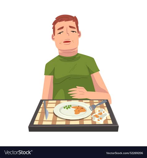 Man with full stomach eating delicious meal Vector Image