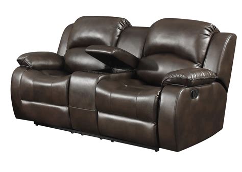 Dark Brown Leather Gel Reclining Loveseat with Storage Console and Cup ...