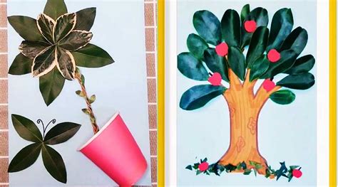 How to make creative green leaf art paintings for kids? - DIY ART PINS