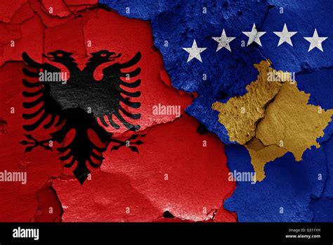 flags of Albania and Kosovo painted on cracked wall Stock Photo - Alamy