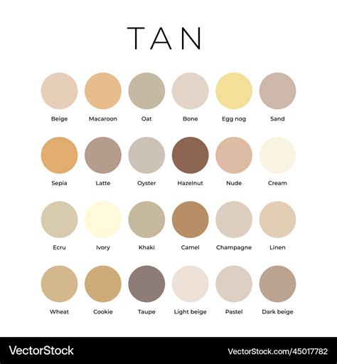 Tan beige color shades swatches palette with names