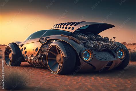 Strange looking sport car, alien future car, cartoon illustration generative AI Stock ...