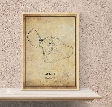 Maui Vintage Map Print Maui Hawaii Map Maui City Road Map | Etsy