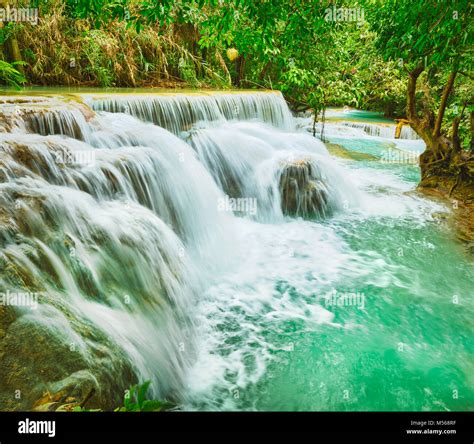 Tat Kuang Si Waterfalls. Beautiful landscape. Laos Stock Photo - Alamy