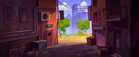 Empty Back Alley and City Street at Summer Day Stock Illustration - Illustration of dirty, wall ...