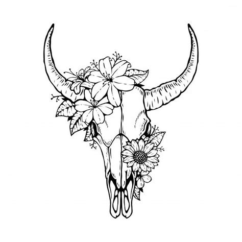 Premium Vector | Animal bull skull head with floral design | Bull skull tattoos, Cow skull ...