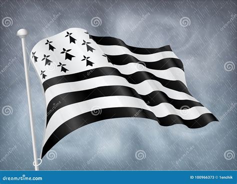 Breton Flag on Wind with Rainy Sky Background Stock Vector - Illustration of department ...