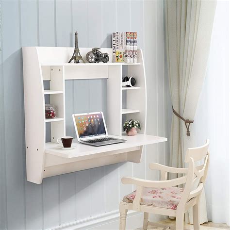 UBesGoo White Home Floating Computer Wall Mounted PC Laptop Desk w ...