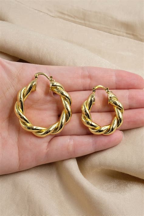 Gold Hoop Earrings Gold Bamboo Hoop Earrings 18K Gold | Etsy