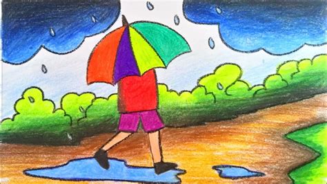 Scenery Drawing Rainy Season Drawing For Kids Very Easy : Found 1 free ...