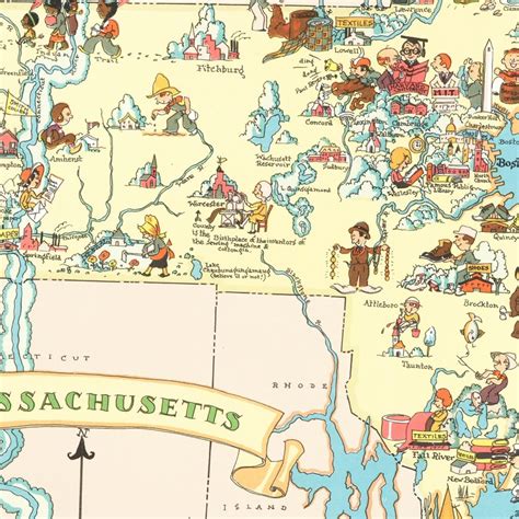 Vintage Map of Massachusetts 1935 by Ted's Vintage Art