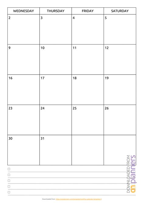 download printable monthly calendar with notes pdf - free printable ...