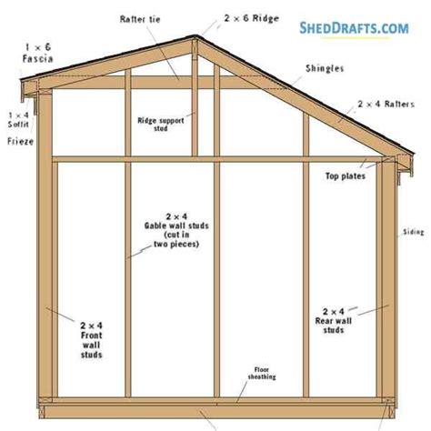 a shed with measurements for the roof and side walls, including two ...