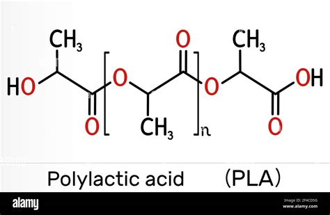 Polylactic acid, polylactide, PLA molecule. It is polymer, bioplastic, thermoplastic polyester ...