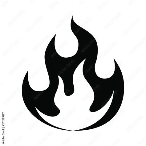 Fire flame symbol. Black icon isolated on white background. Fire flame ...