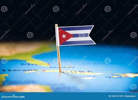 Cuba Marked with a Flag on the Map Stock Image - Image of background, card: 138141739