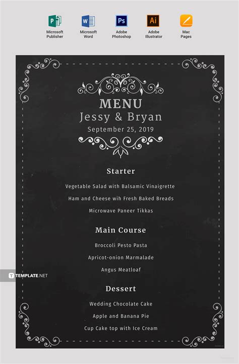 Free Chalkboard Wedding Menu Template in Microsoft Word, Microsoft Publisher, Adobe Illustrator ...