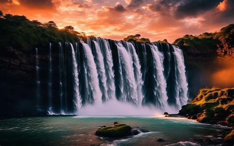 Premium AI Image | a professional picture of cinematic sunset waterfall