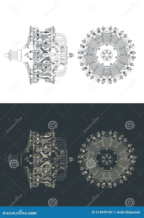 Aircraft Radial Engine Blueprints Stock Vector - Illustration of drawings, sketch: 214839182