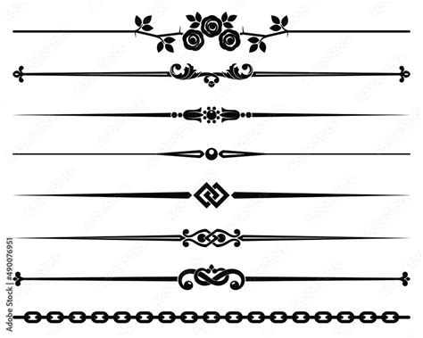 Decorative design elements monochrome dividing lines vignette. Vector illustration. Stock Vector ...