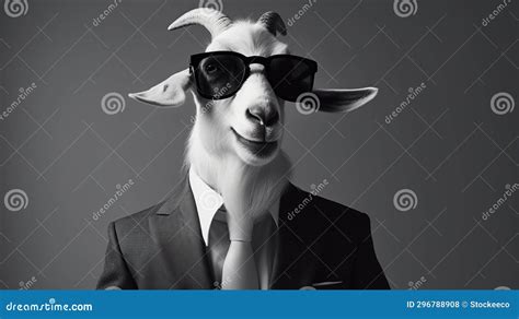 Minimalist Fashion Portrait of a Goat in a Suit and Sunglasses Stock Illustration - Illustration ...