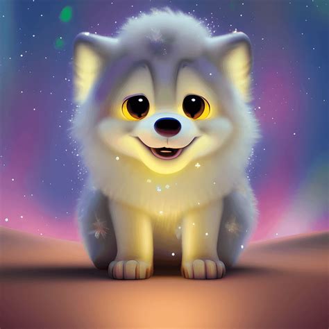 Cute Fluffy Baby Wolf with Dreamy Eyes · Creative Fabrica