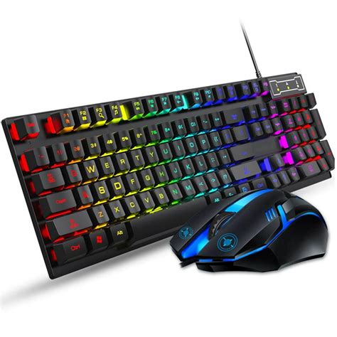 Keyboard and Mouse Set Combo, Wired RGB Backlit Computer Keyboard with USB RGB Gaming Mouse ...