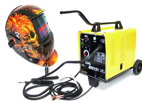 Flux Core Wire Welder Dual MIG 151 Gas 230V and Flame Welding Helmet