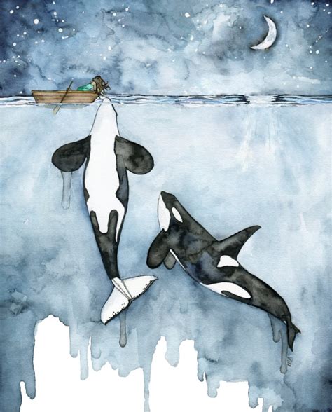 Orca Painting, Watercolor Painting, Whale Painting, Orca and Girl ...