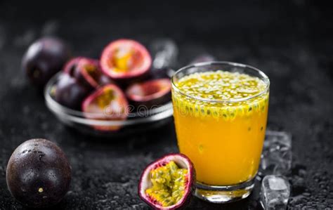 Some Fresh Made Maracuja Juice on a Vintage Slate Slab Selective Focus Stock Image - Image of ...