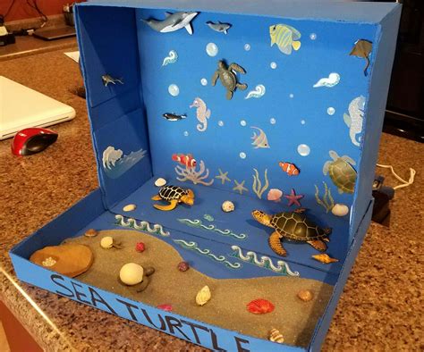 Sea Turtle shoebox diorama | Diorama kids, Craft activities for kids, Turtle crafts