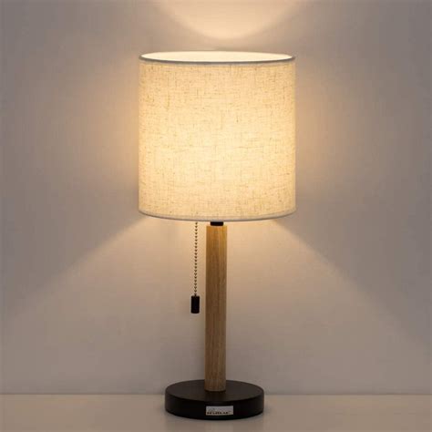 HAITRAL Bedside Table Lamp - Wooden Nightstand Lamp with Pull Chain ...