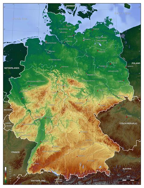 Large detailed physical map of Germany | Germany | Europe | Mapsland | Maps of the World