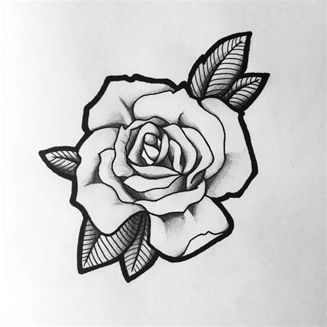 a drawing of a rose with leaves on it