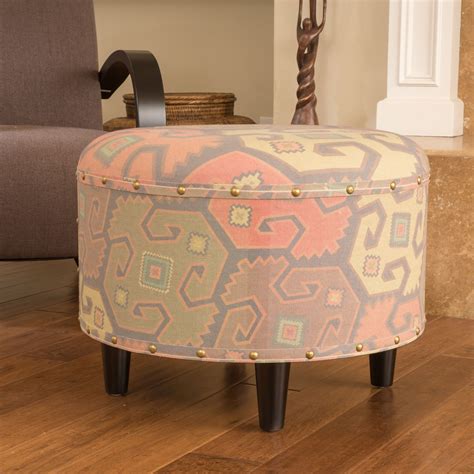 Hedley Contemporary Round Printed Fabric Ottoman | Fabric ottoman, Round ottoman, Furniture for ...