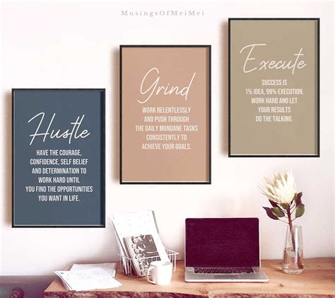 Minimalist Office Decor Wall Art, Set of 3 Inspirational Quote, Home Office Gallery Wall, Hustle ...