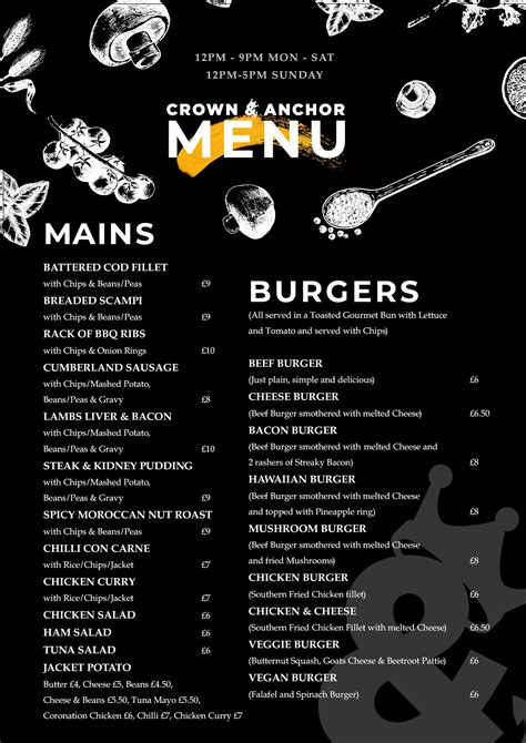 Menu — Crown and Anchor Bromley